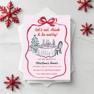 Doodle Hand gezeichnet Rosa Weihnachtsgebäck Party Einladung