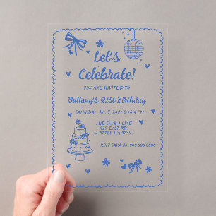 Doodle Hand gezeichnete blaue Schleife Disco-Kugel Acryleinladungen