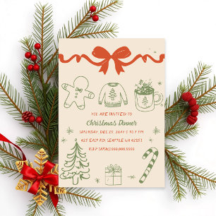Doodle Hand zeichnete Vintages Grün Weihnachtsfest Einladung