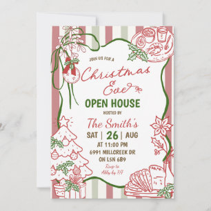 Doodle handgeschriebene Weihnachtsabend-Open-House Einladung