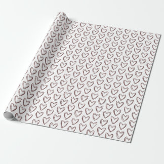 Doodle Hearts Brown Minimalistisch Valentinstag Geschenkpapier