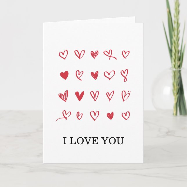 Doodle Hearts Feiertagskarte (Vorderseite)