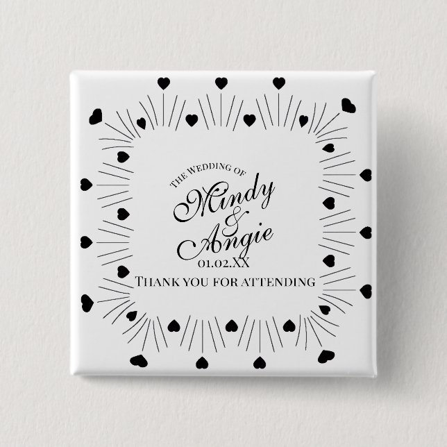 Doodle Hearts Frame Script Wedding Button (Vorderseite)
