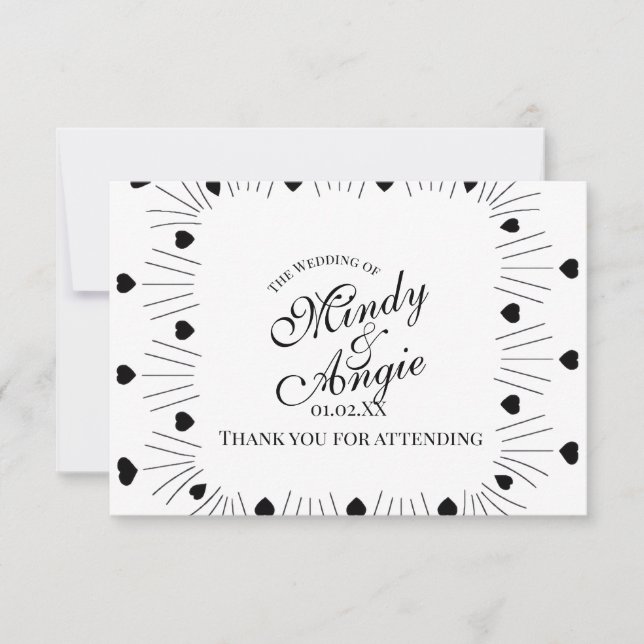 Doodle Hearts Frame Script Wedding Dankeskarte (Vorderseite)