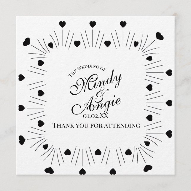 Doodle Hearts Frame Script Wedding Einladung (Vorderseite)