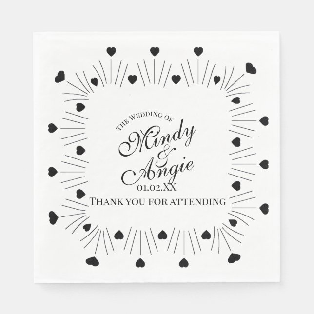 Doodle Hearts Frame Script Wedding Serviette (Vorderseite)