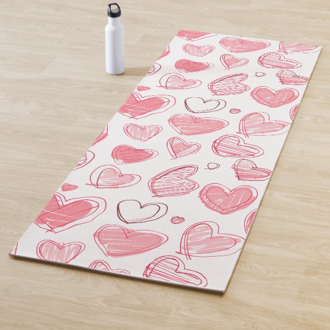 Doodle Hearts On White Yogamatte (Beispiel)