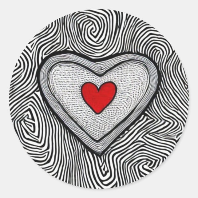 Doodle Herz Liebe Rundkleber Hochzeit Runder Aufkleber (Vorderseite)