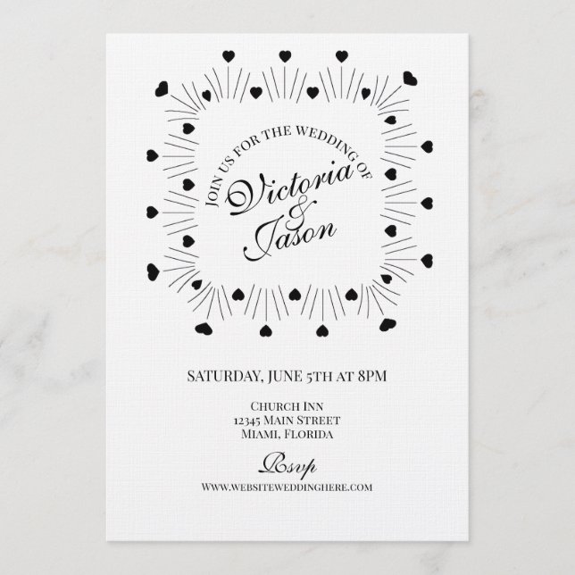 Doodle-Herzen-Rahmen-Skript-Hochzeit Einladung (Vorderseite)