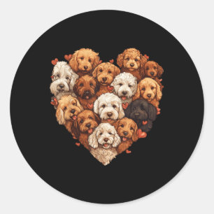 Doodle Herzförmige Niedliche Goldendoodle Dog Love Runder Aufkleber