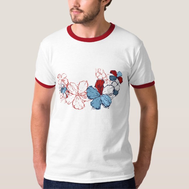 Doodle Hibiskus Mens T-Shirt (Vorderseite)