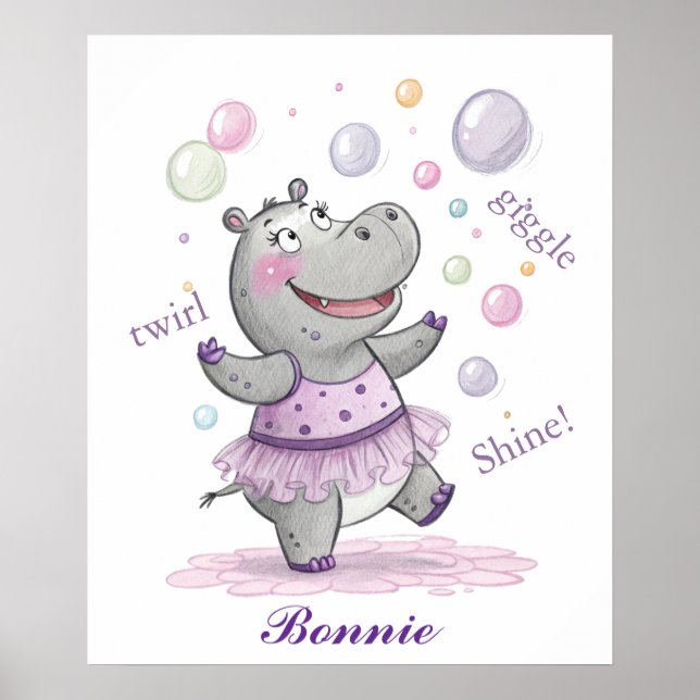 Doodle Hippo Kinderzimmer Niedlich Doodle Tier Poster (Vorne)