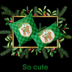 Doodle Hund Green Kariert Holiday Throw Kissen