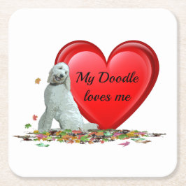 Doodle Hund in Blätter Herzpapier Untersetzer