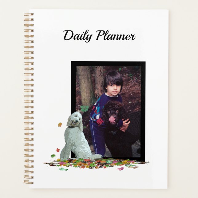 Doodle Hund in Blätter Tagesplaner mit Foto Planer (Vorderseite)