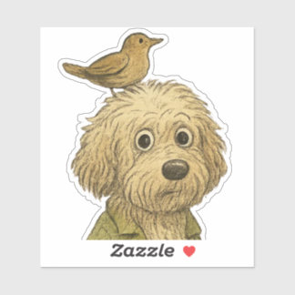 Doodle Hund mit Vogelaufkleber Aufkleber