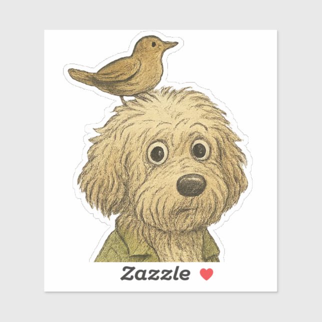 Doodle Hund mit Vogelaufkleber Aufkleber (Blatt)