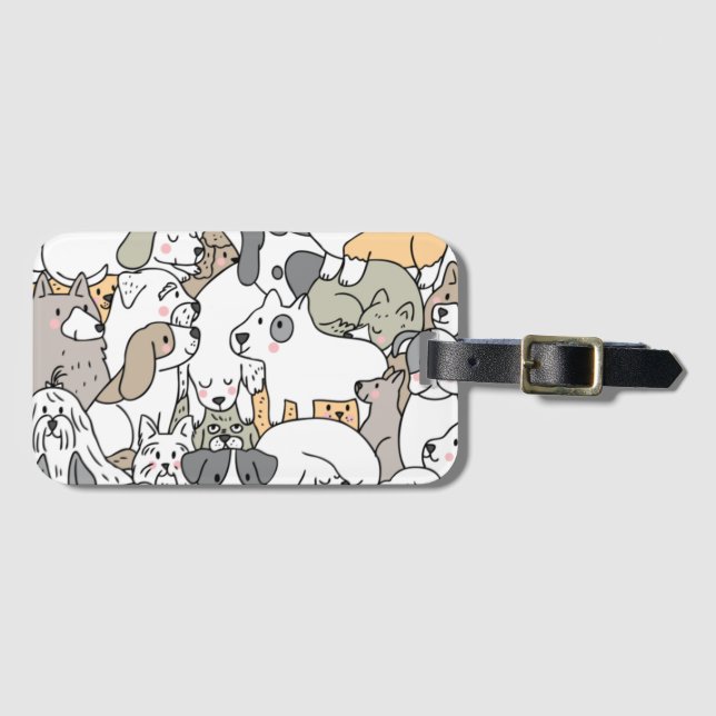 Doodle Hunde Hintergrund Gepäckanhänger (Vorderseite (Horizontal))