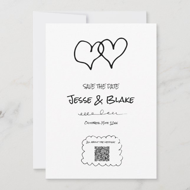 Doodle Illustrationen Hochzeiten in Schwarz und We Einladung (Vorderseite)
