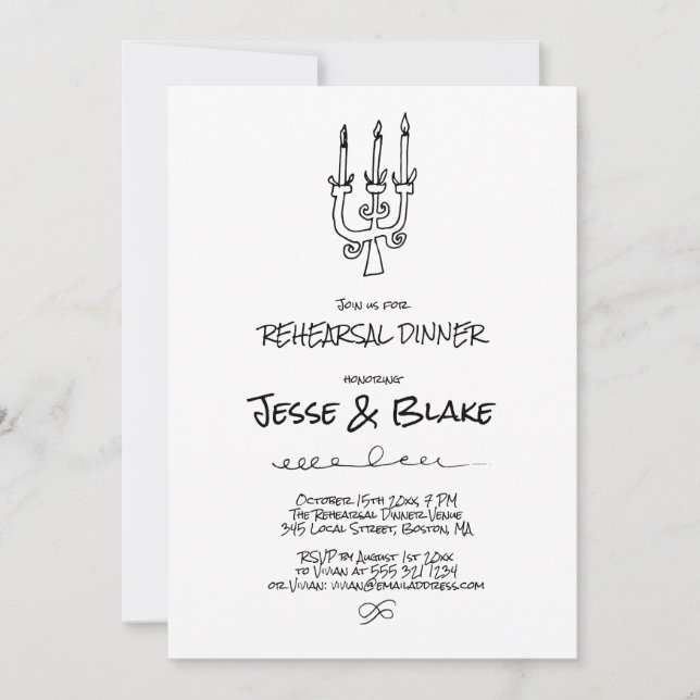 Doodle Illustrationen Hochzeiten in Schwarz und We Einladung (Vorderseite)