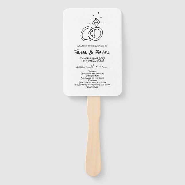 Doodle Illustrationen Hochzeiten in Schwarz und We Fächer (Vorderseite)