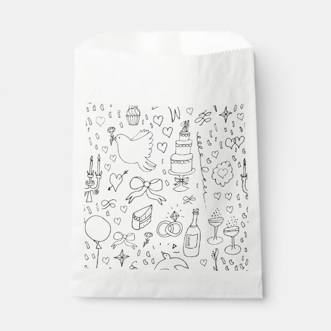 Doodle Illustrationen Hochzeiten in Schwarz und We Geschenktütchen (Vorderseite)