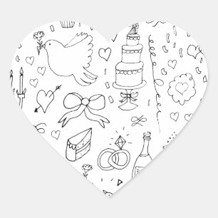 Doodle Illustrationen Hochzeiten in Schwarz und We Herz-Aufkleber