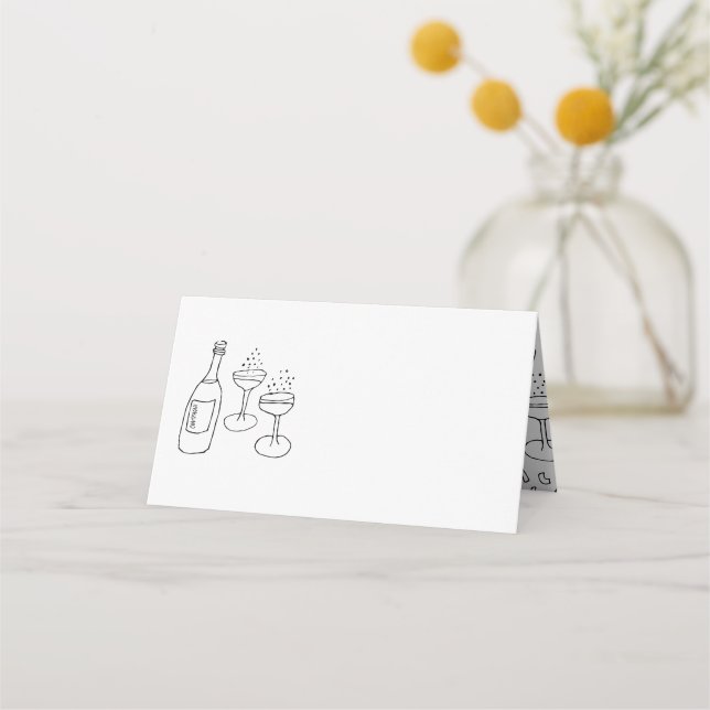 Doodle Illustrationen Hochzeiten in Schwarz und We Platzkarte (Vorderseite)