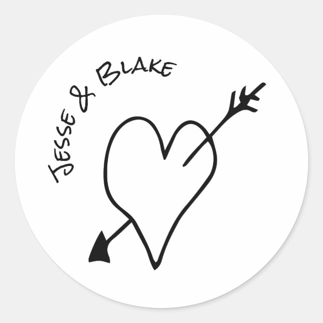 Doodle Illustrationen Hochzeiten in Schwarz und We Runder Aufkleber (Vorderseite)