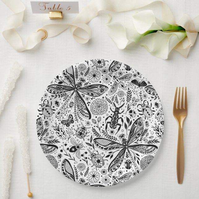 Doodle-Käfer auf dunkelblau Pappteller (Hochzeit)