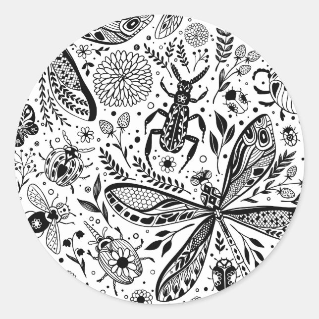 Doodle-Käfer auf dunkelblau Runder Aufkleber (Vorderseite)