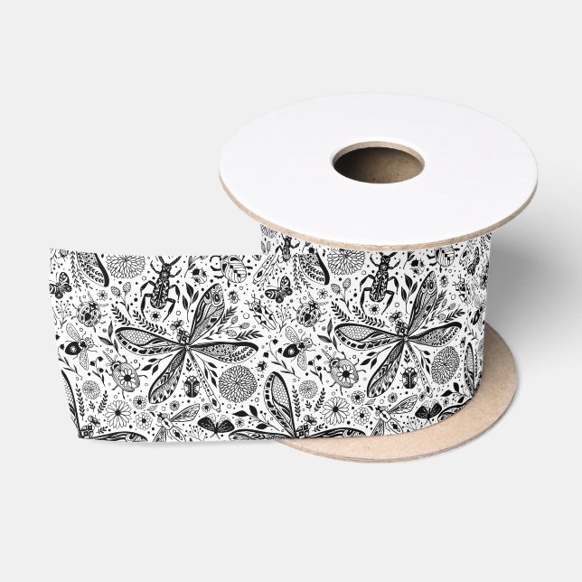Doodle-Käfer auf dunkelblau Satinband (Spule)