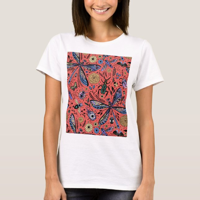 Doodle-Käfer auf Korallenrot T-Shirt (Vorderseite)