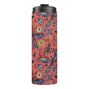 Doodle-Käfer auf Korallenrot Thermosbecher