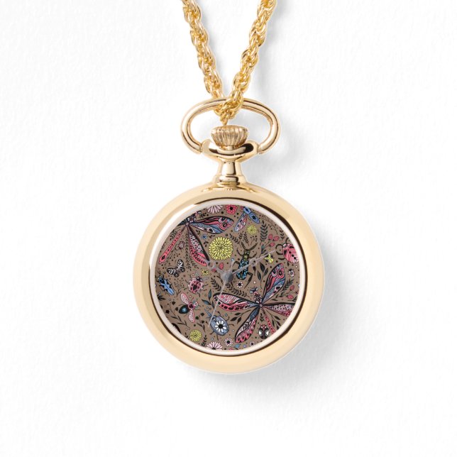 Doodle-Käfer auf mocha-braun Armbanduhr (Vorderseite)