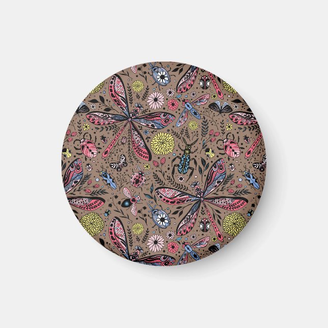 Doodle-Käfer auf mocha-braun Magnet (Vorne)