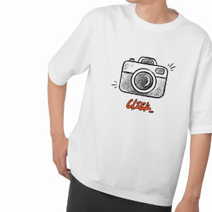 Doodle Kamera Klicken Typografie Minimal T-Shirt