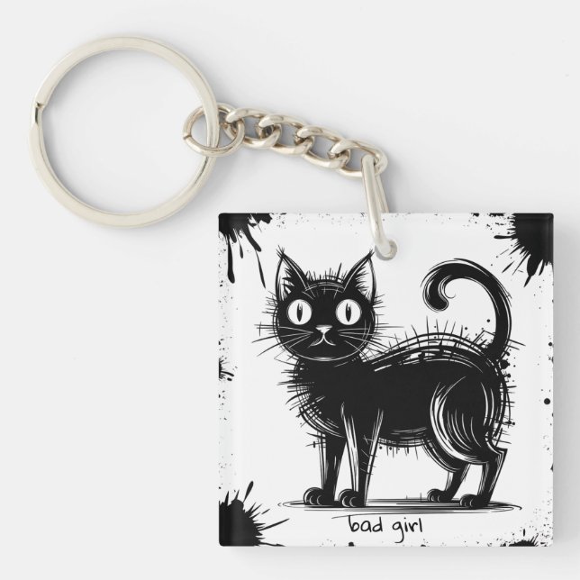 Doodle-Katze Schlüsselanhänger (Vorderseite)