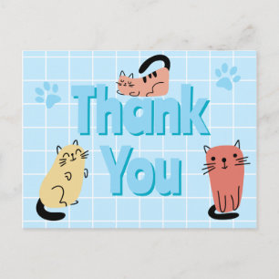 Doodle-Katzen Blau Danke  Postkarte