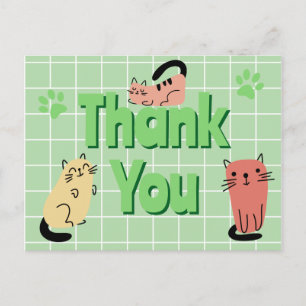 Doodle-Katzen Grün Danke Postkarte