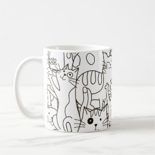 Doodle Katzen: schwarz-weiß. Kaffeetasse