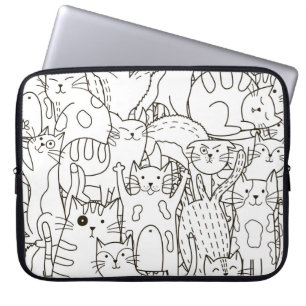 Doodle Katzen: schwarz-weiß. Laptopschutzhülle