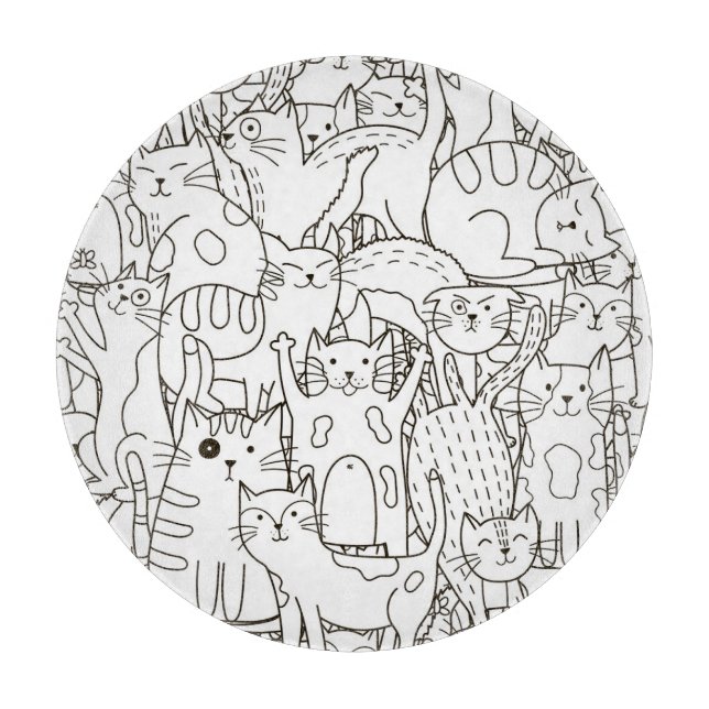 Doodle Katzen: schwarz-weiß. Schneidebrett (Vorderseite)
