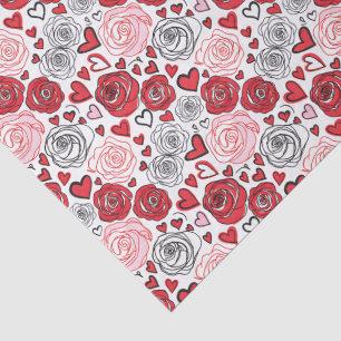 Doodle-Kunststil rote rosa Rosen Herzen Valentinst Seidenpapier