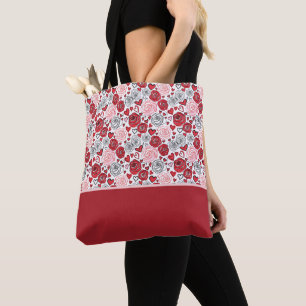 Doodle-Kunststil rote rosa Rosen Herzen Valentinst Tasche