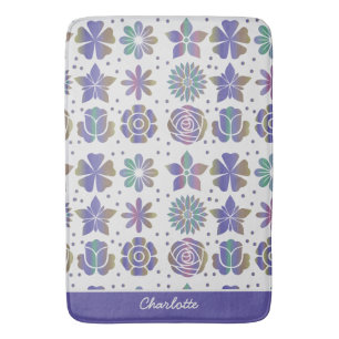 Doodle lila Blumenmuster personalisierter Name Badematte