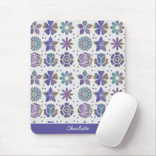 Doodle lila Blumenmuster personalisierter Name Mousepad