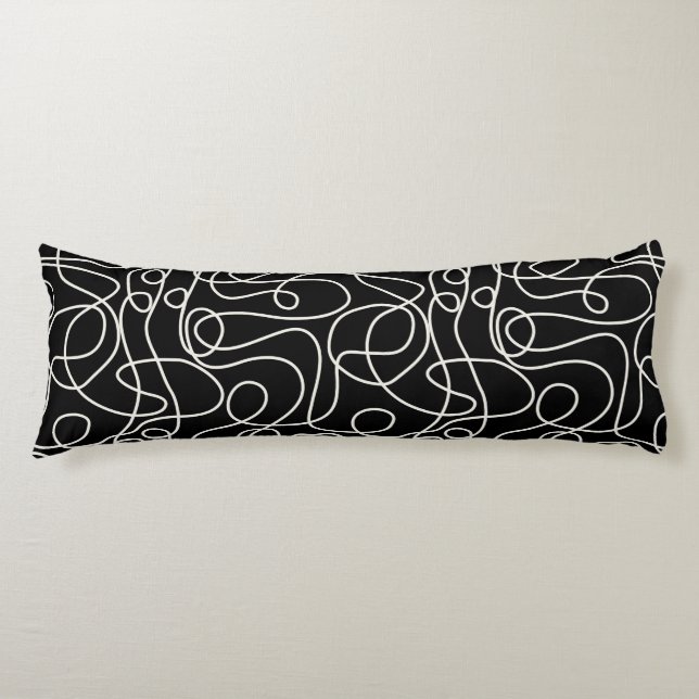 Doodle Line Art Muster | Creme auf schwarz Seitenschläferkissen (Vorderseite)