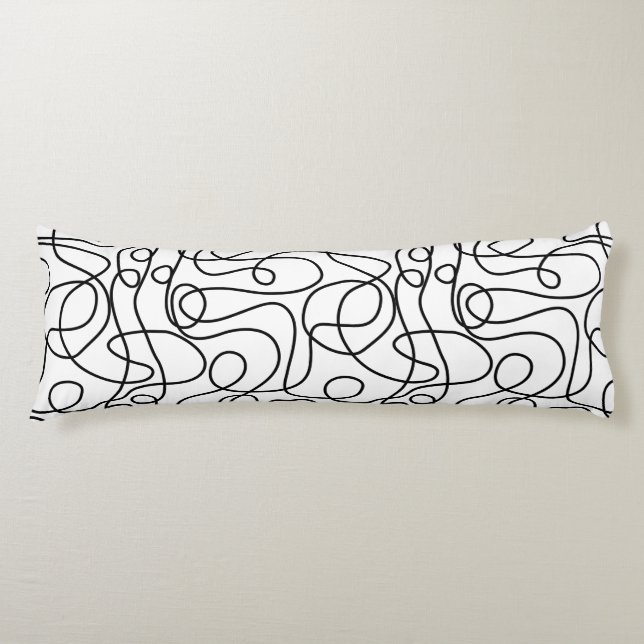 Doodle Line Art Muster | Schwarz auf Weiß Seitenschläferkissen (Vorderseite)