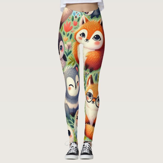doodle lustige Cartoon, Tiermuster fröhlich Spaß,  Leggings (Vorderseite)